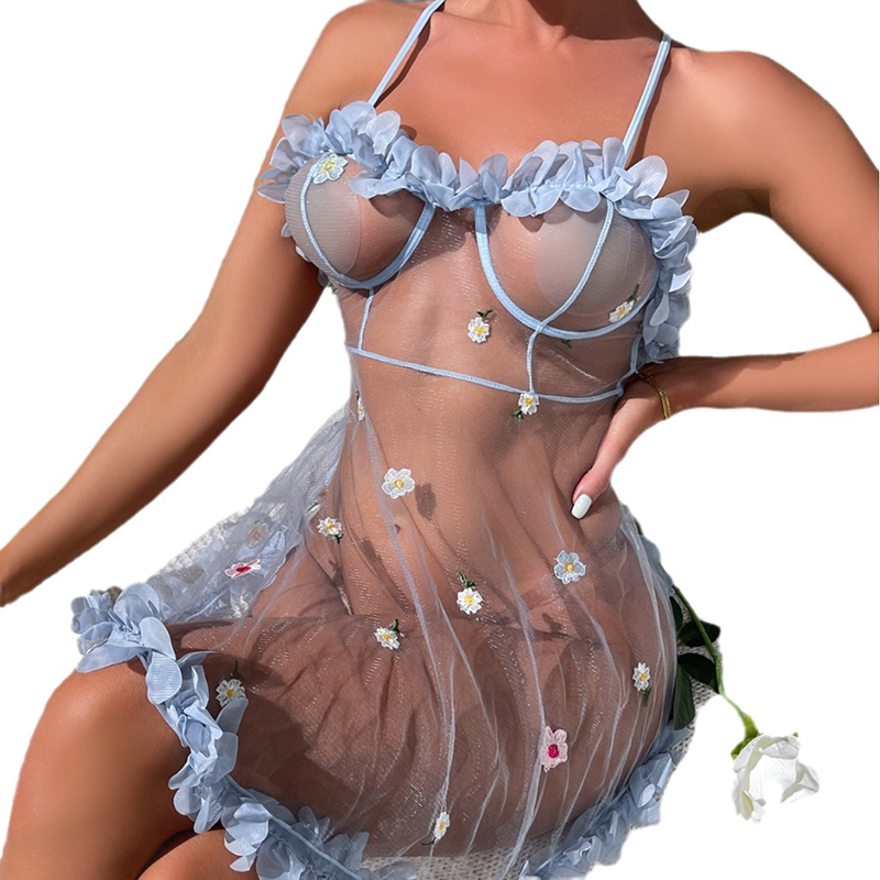 Embroidered sexy petal suspender pajamas