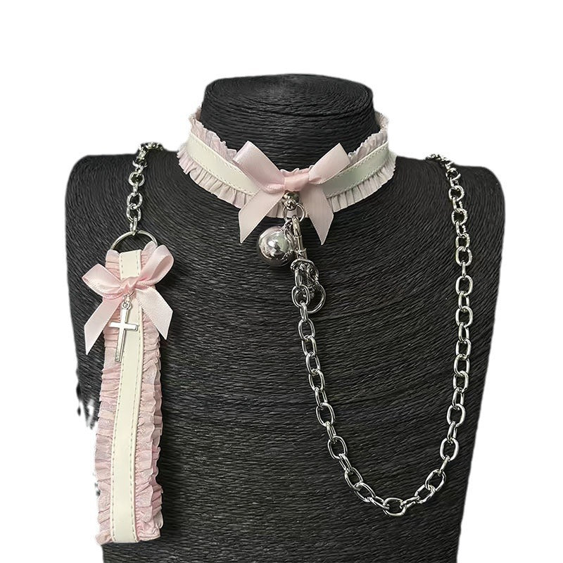 Ruffle lace bow bell choker and leg ring