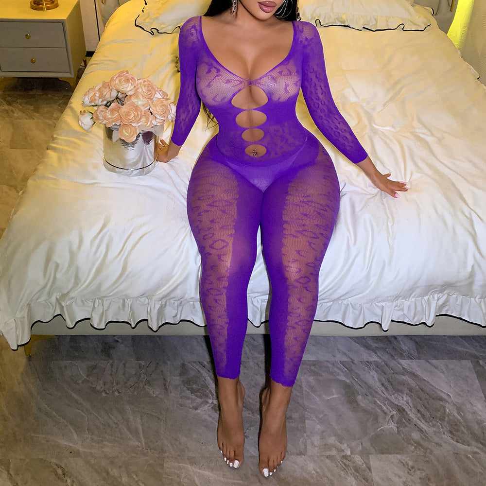 Jacquard net sexy hollow bodysuit