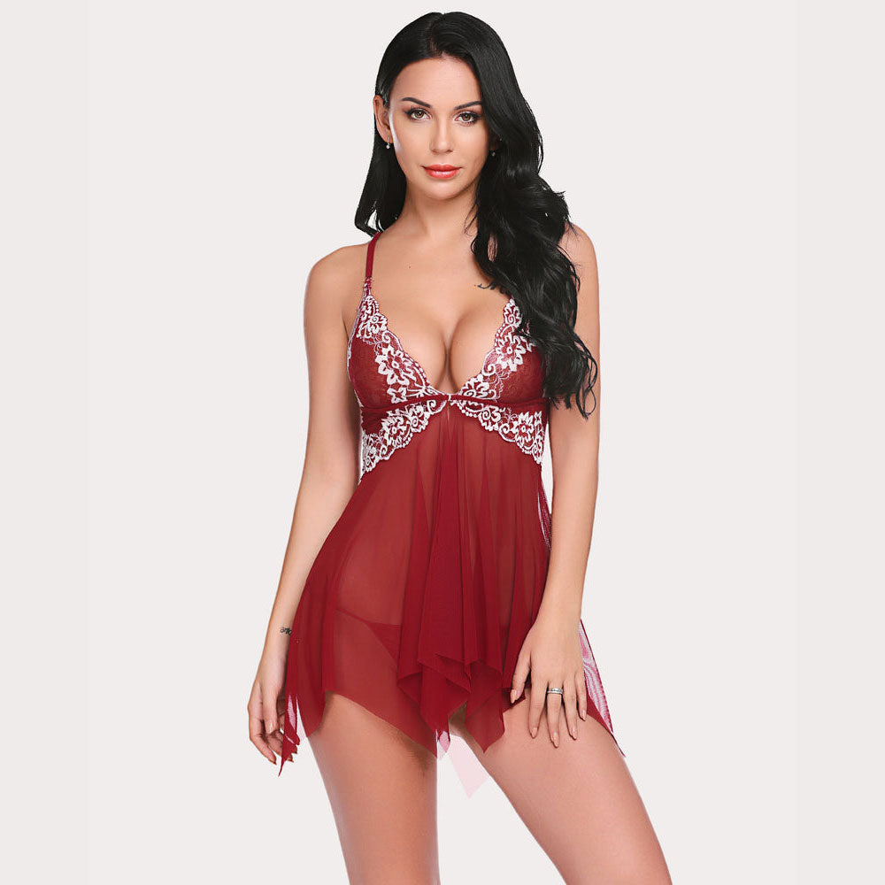 Lace Front Closure V Neck Babydoll