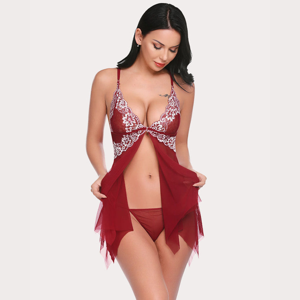 Lace Front Closure V Neck Babydoll