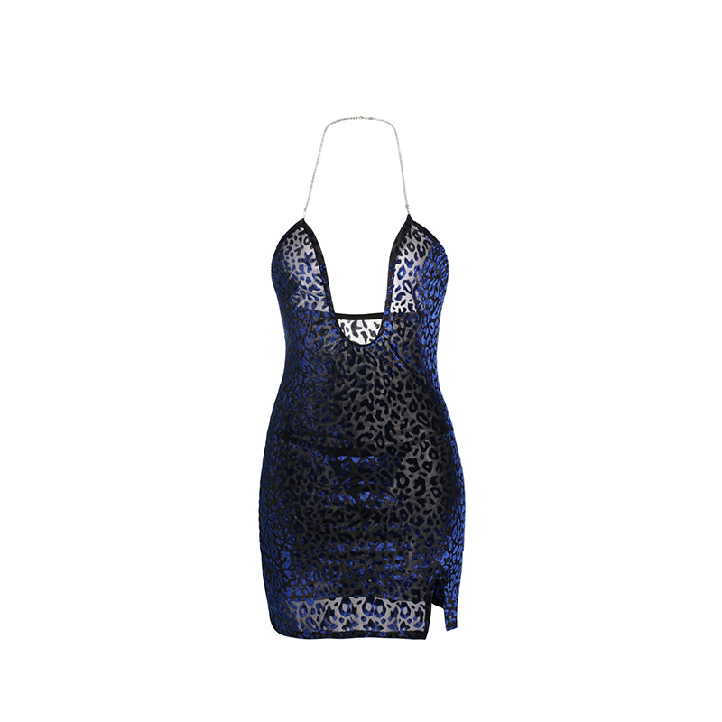 Tight leopard print backless nightdress
