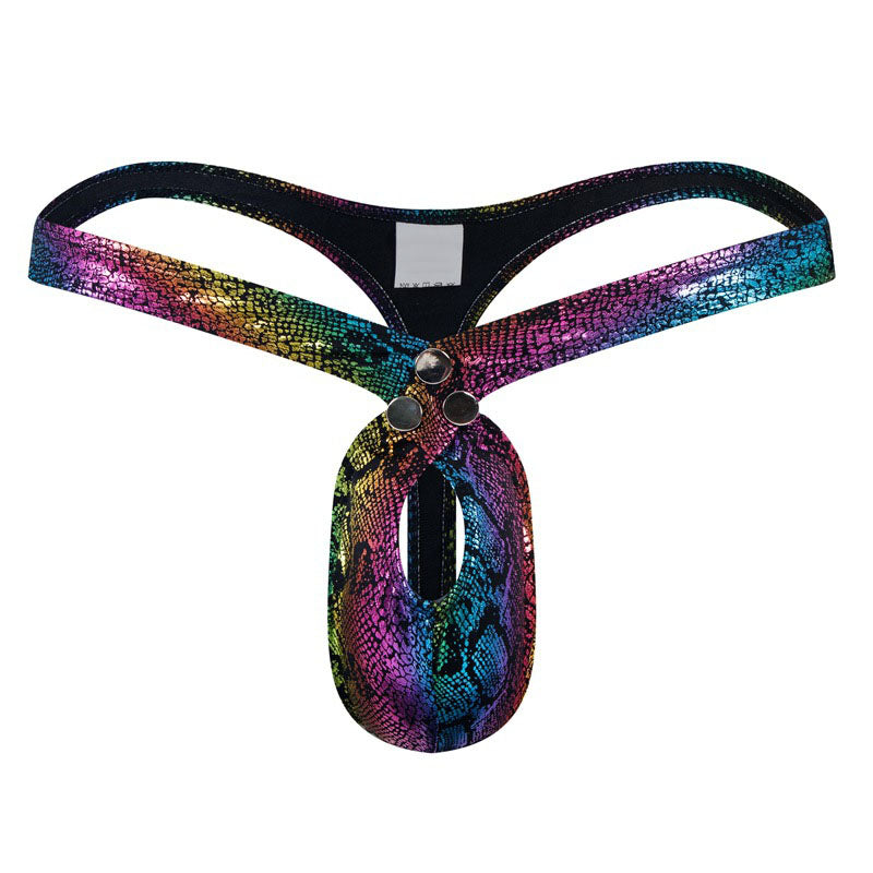 Sexy snake pattern rainbow men's thong