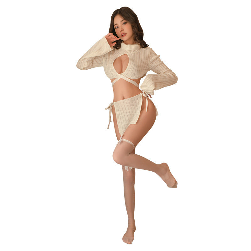 Strappy turtleneck sweater sexy underwear