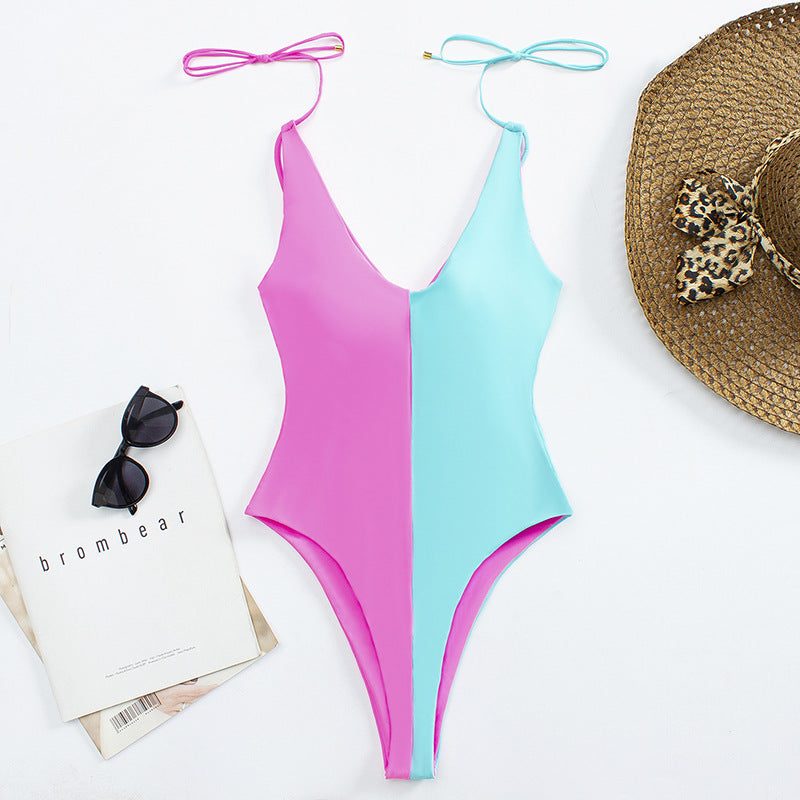 Backless sexy colorblock bikini