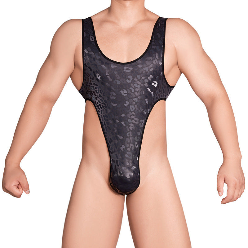 Men's high-cut leather jumpsuit