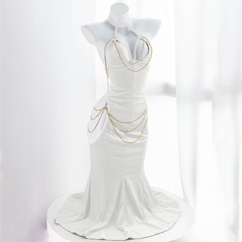 Strapless hip-baring fishtail dress