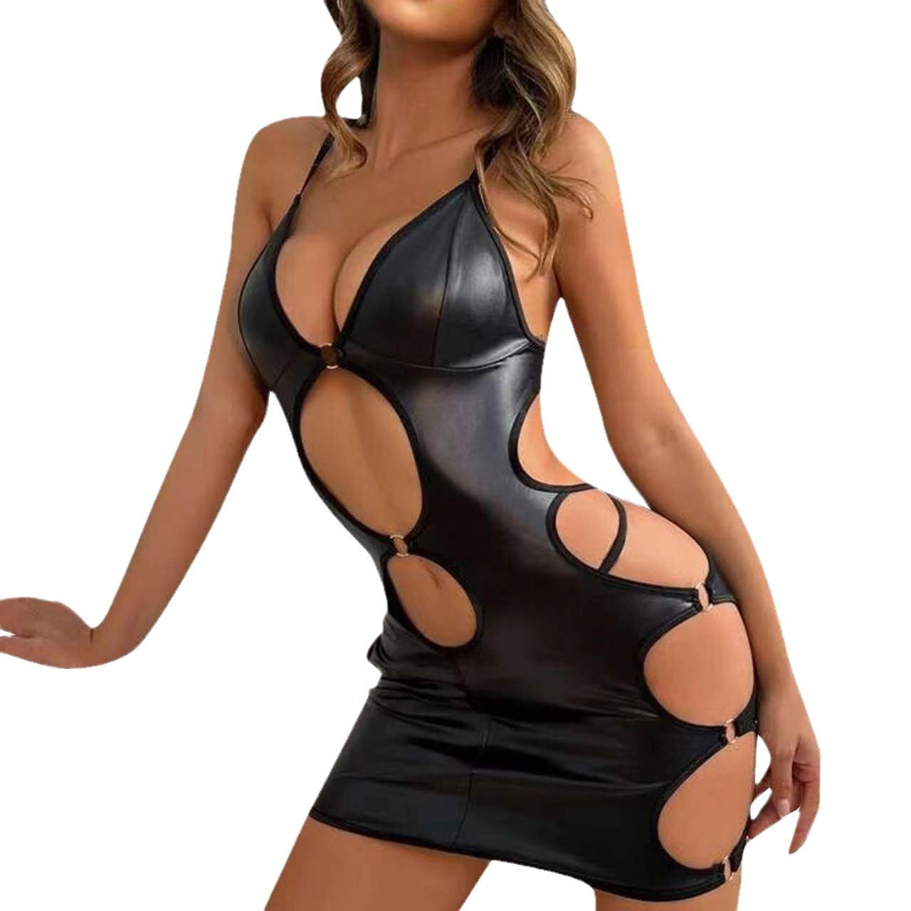 Patent leather hollow suspender skirt