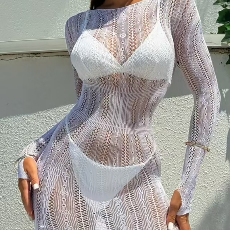 Long-sleeved net nightgown