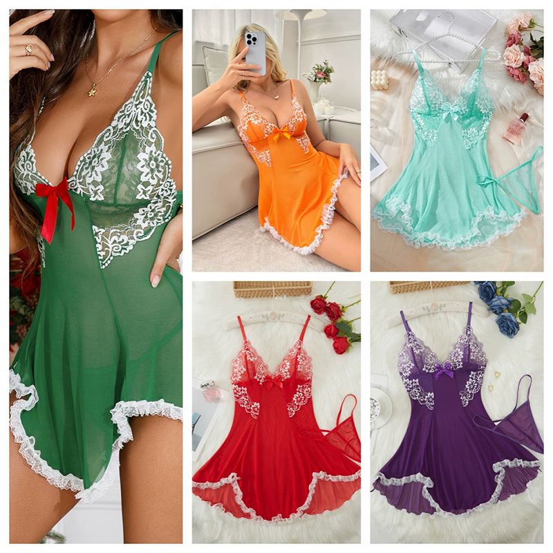 Lace flower mesh nightdress