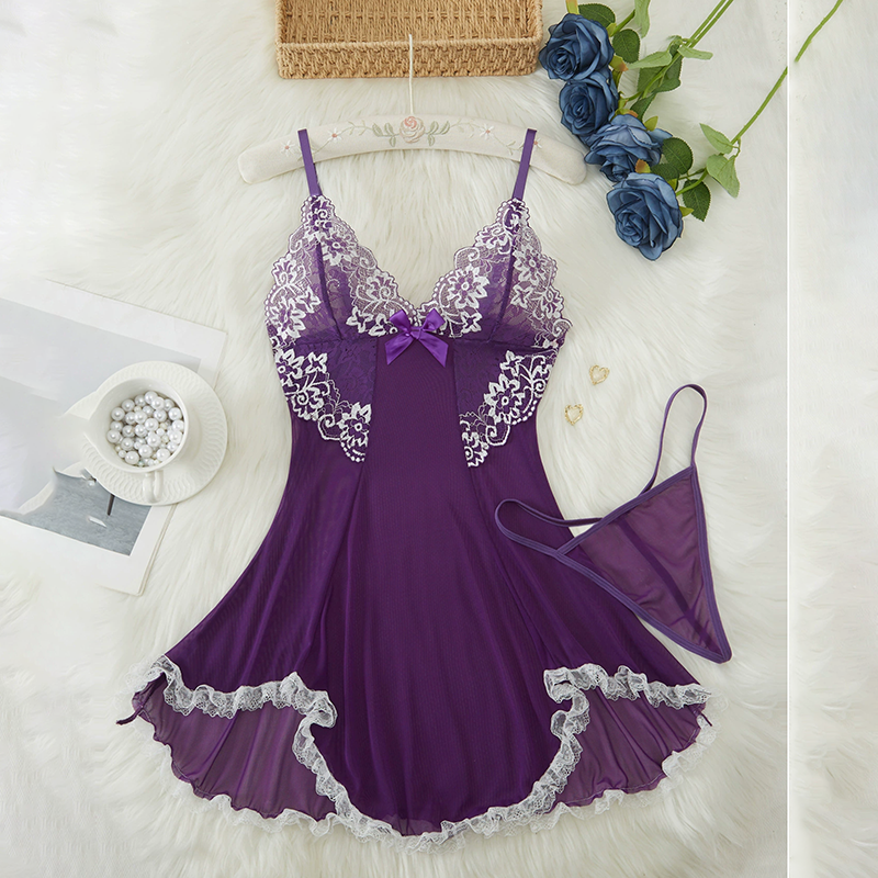 Lace flower mesh nightdress