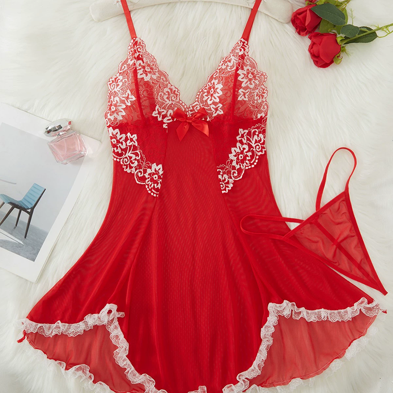 Lace flower mesh nightdress