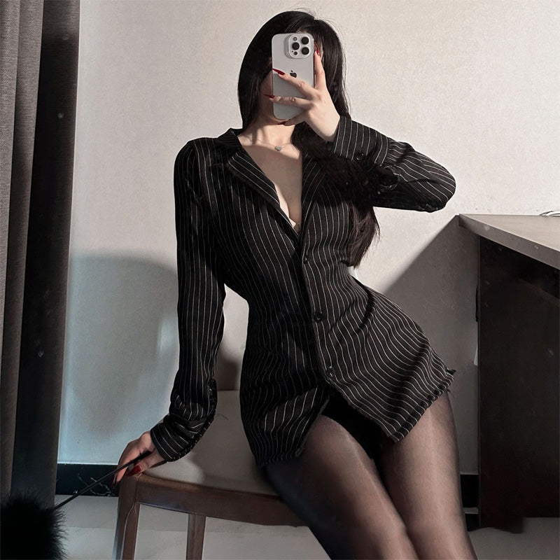 Contrast striped teacher uniform set