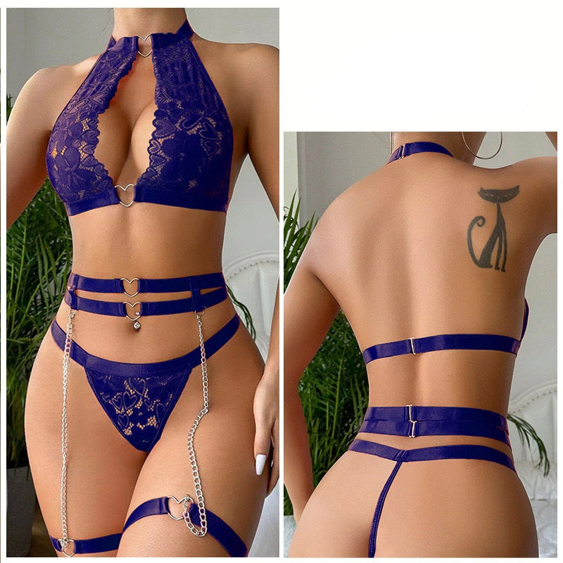 Heart-shaped chain halter lace set