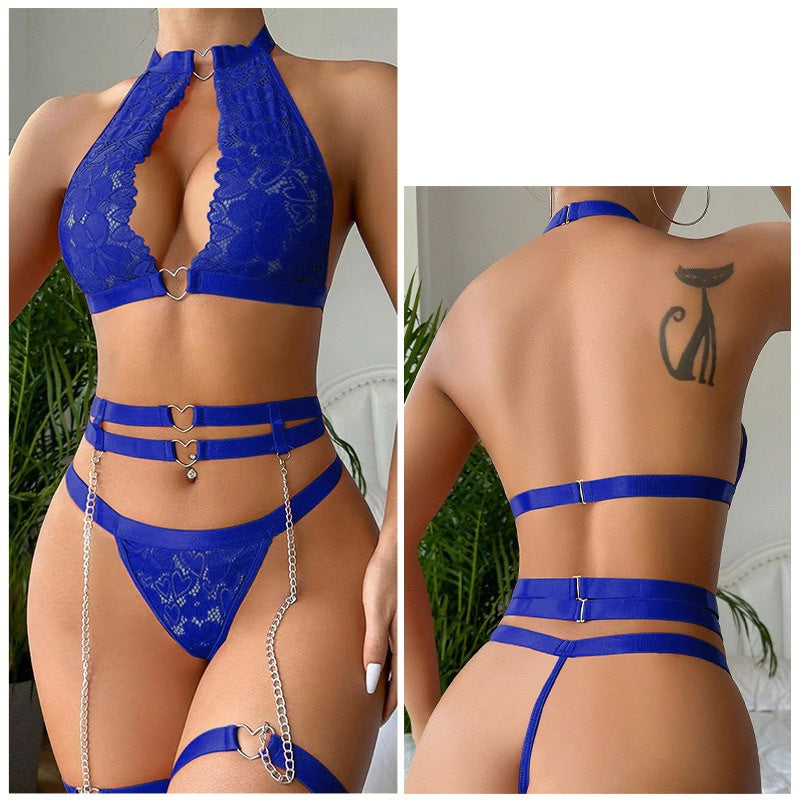 Heart-shaped chain halter lace set