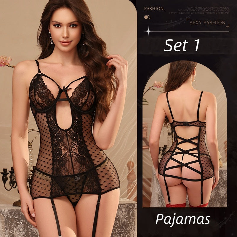 Lace see-through halter backless jumpsuit