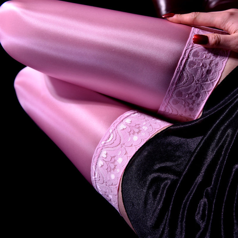 Silk oil-polished thigh socks