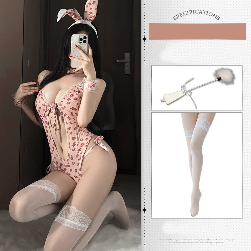 Leopard print halter bunny girl jumpsuit