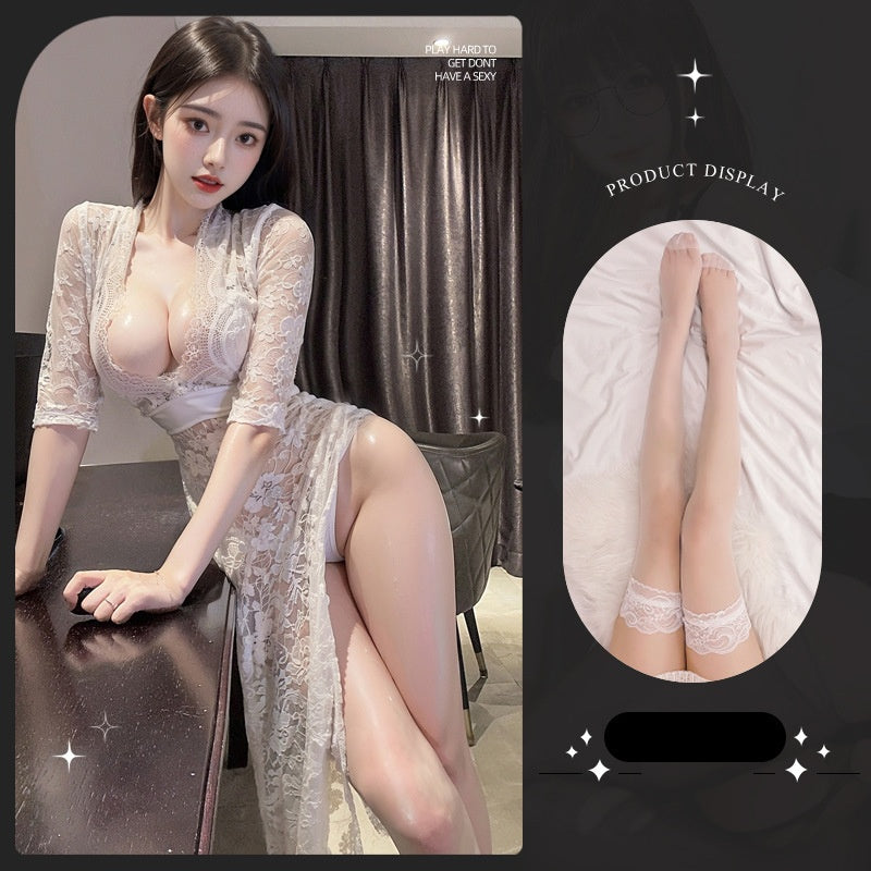 Lace see-through crotchless pajamas