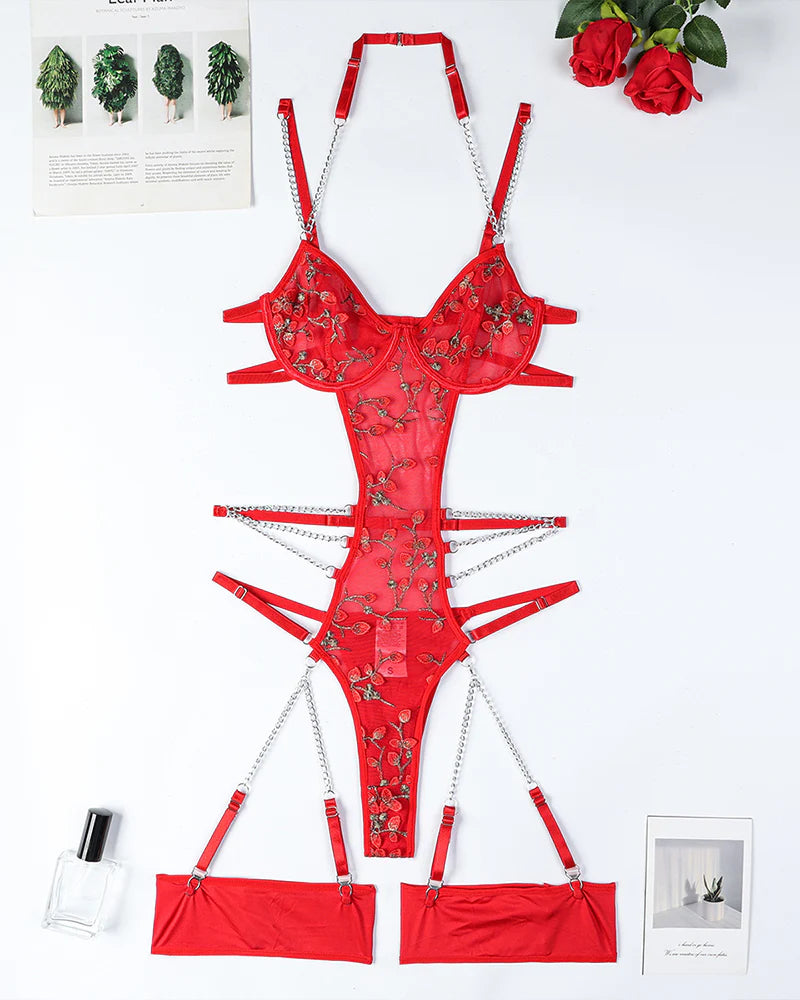 Lace Embroidered Chain jumpsuit