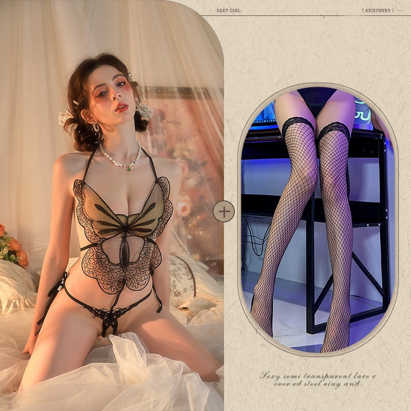 Butterfly mesh embroidery jumpsuit