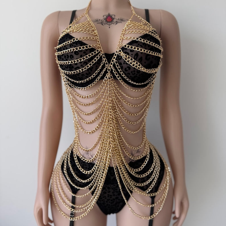 Multi-layered tassel bikini chain