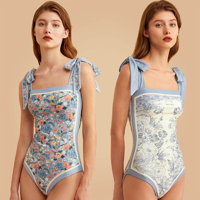 Printed one-piece double-sided swimsuit