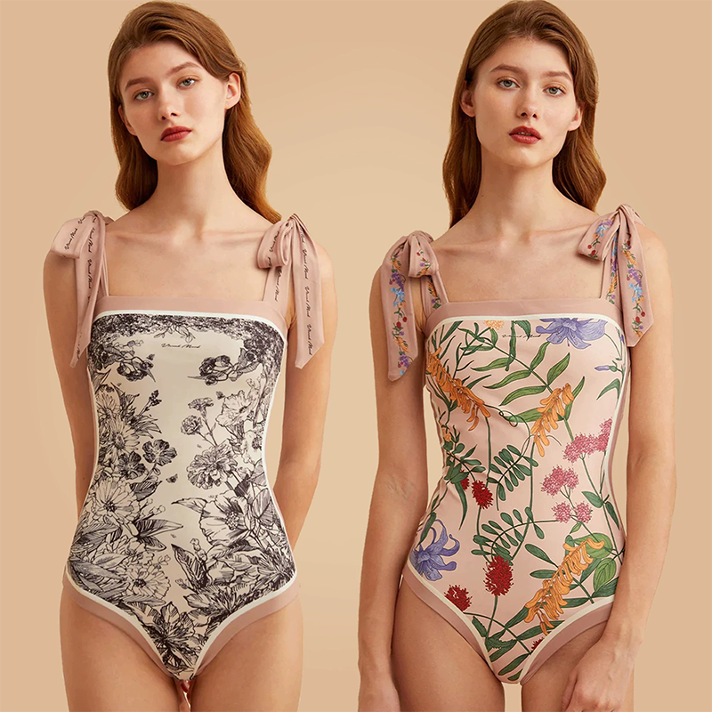 Printed one-piece double-sided swimsuit