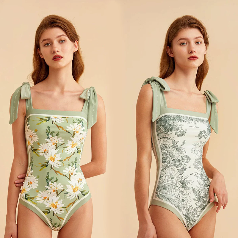 Printed one-piece double-sided swimsuit