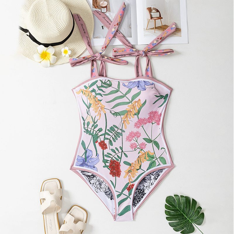 Printed one-piece double-sided swimsuit