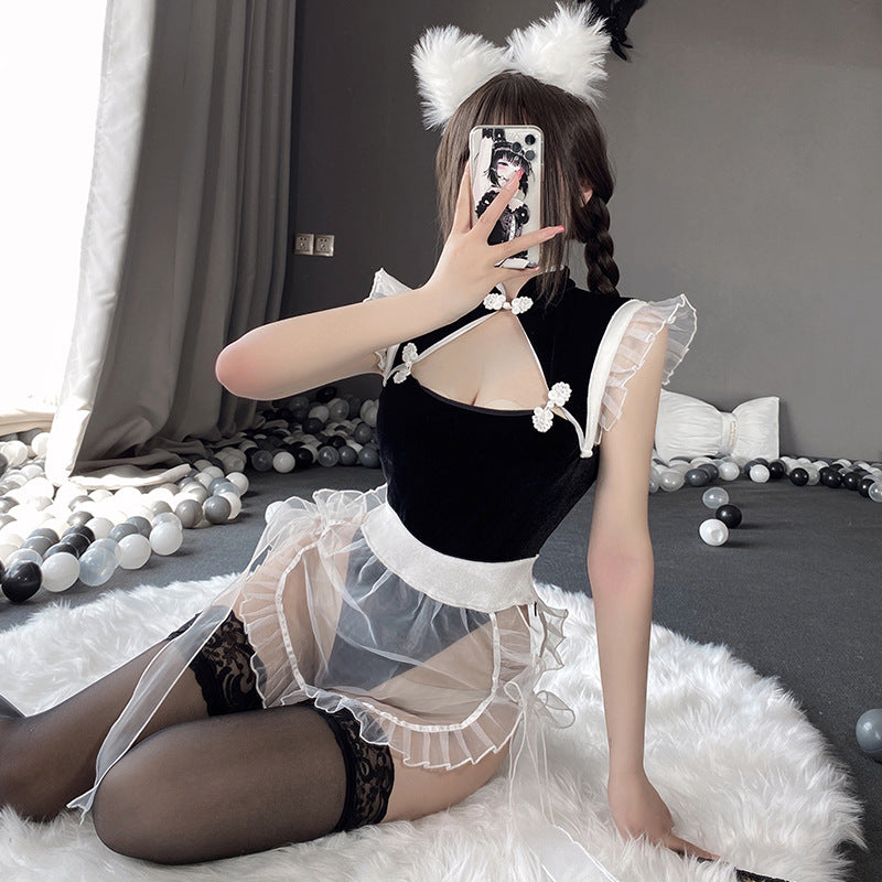Mesh strap cheongsam