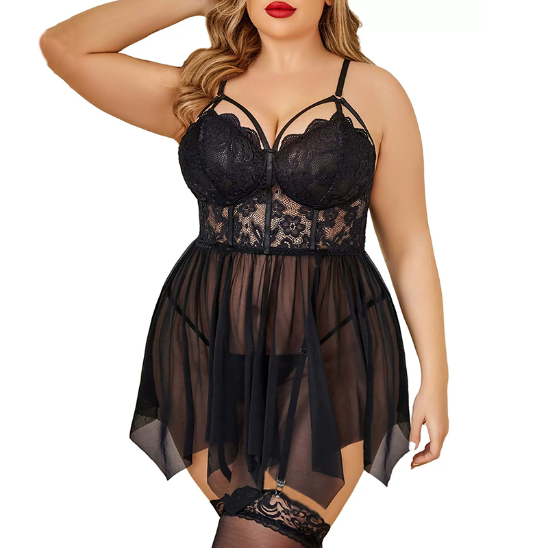 Large size gathered suspender nightdress