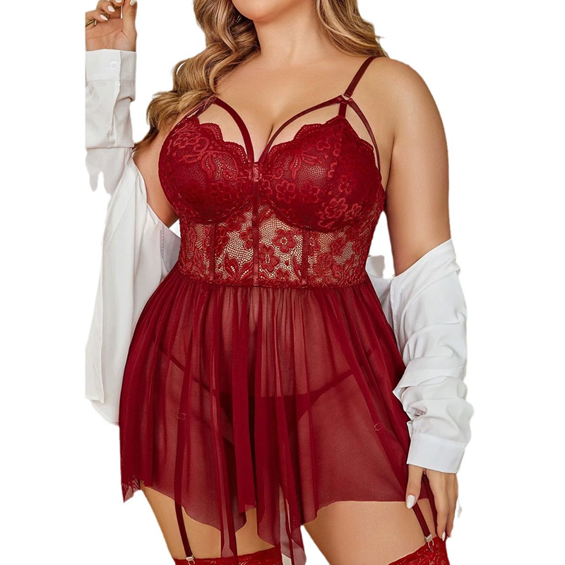 Large size gathered suspender nightdress