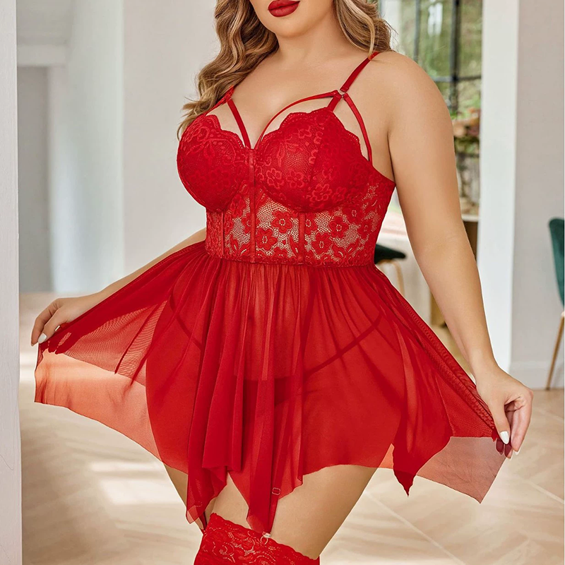 Large size gathered suspender nightdress