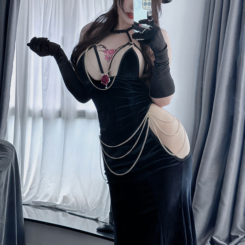 Strapless hip-baring fishtail dress