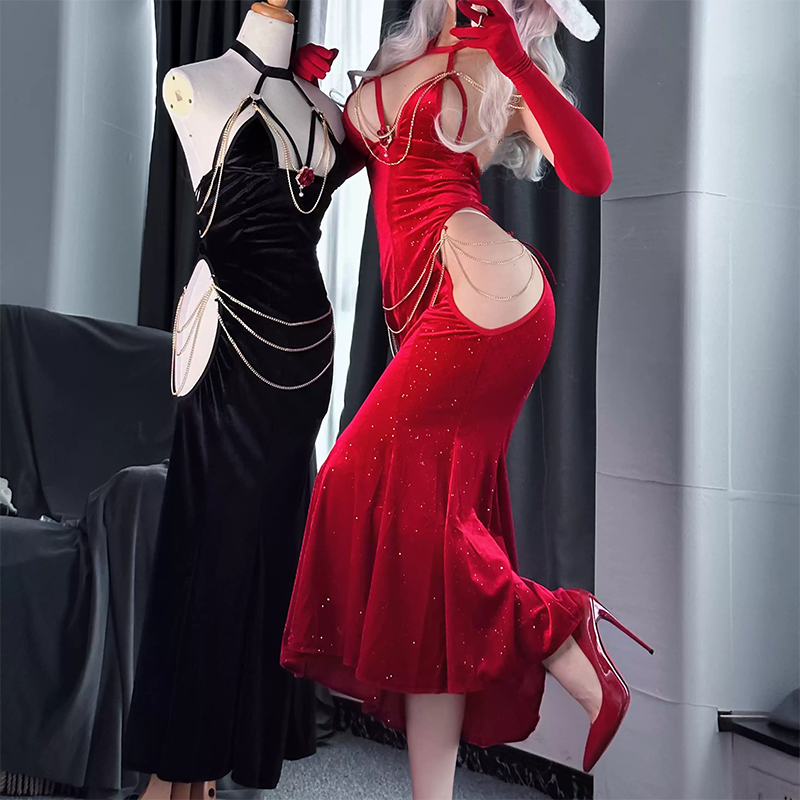 Strapless hip-baring fishtail dress