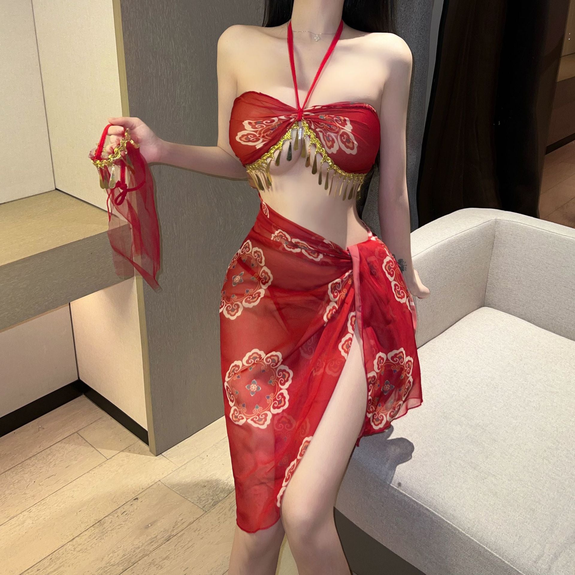 Bronzing tube top see-through sexy underwear
