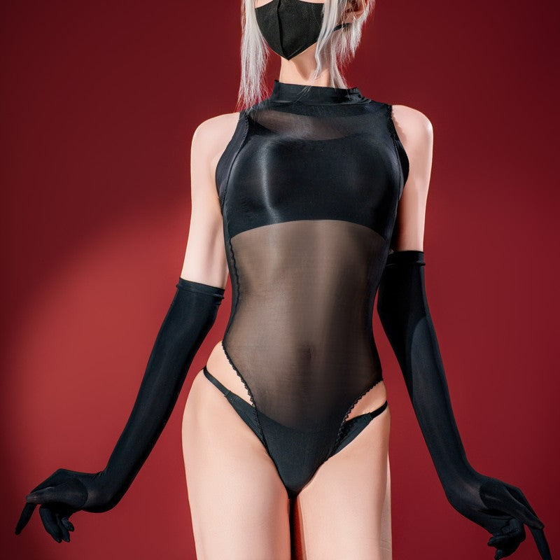 Horse oil silky round neck jumpsuit