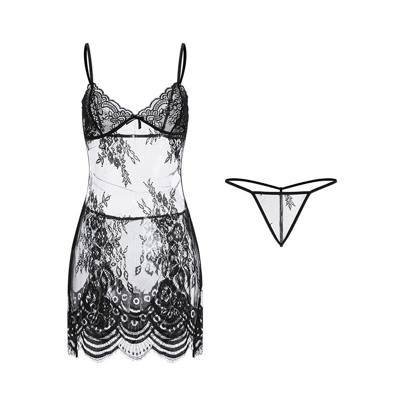 Transparent lace suspender nightgown