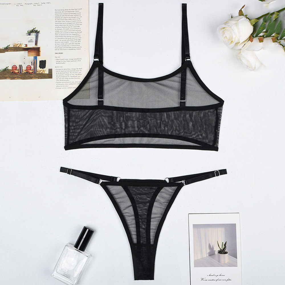 Mesh see-through suspenders two-piece set