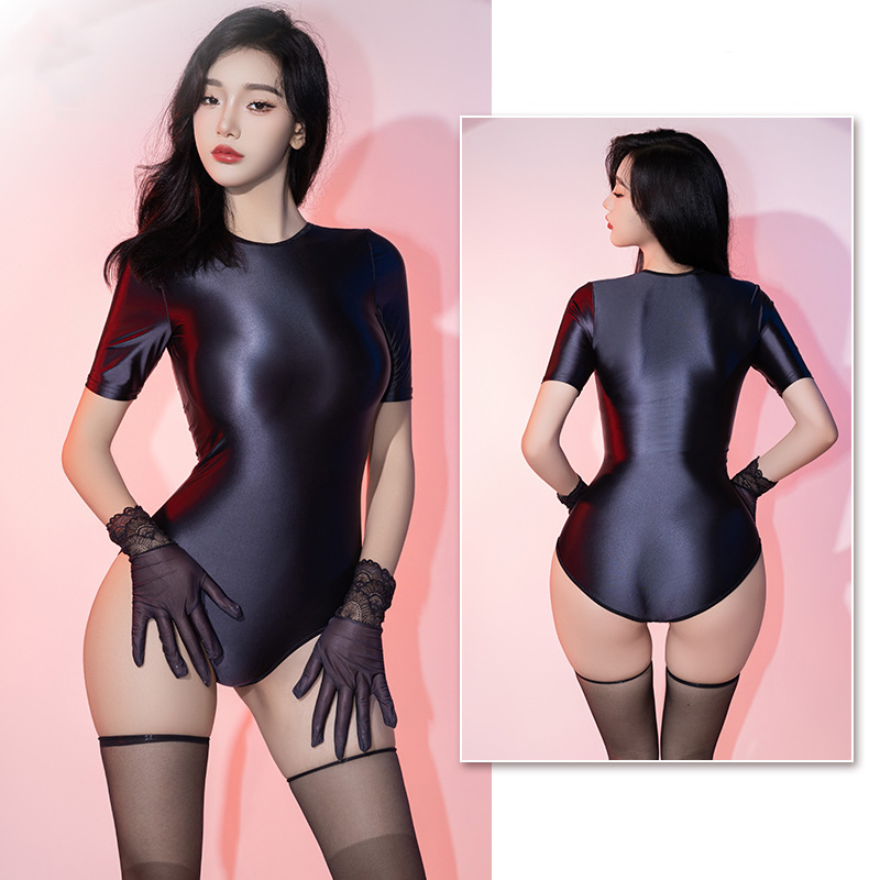 Tight high elastic shiny silky jumpsuit
