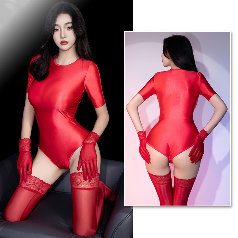 Tight high elastic shiny silky jumpsuit