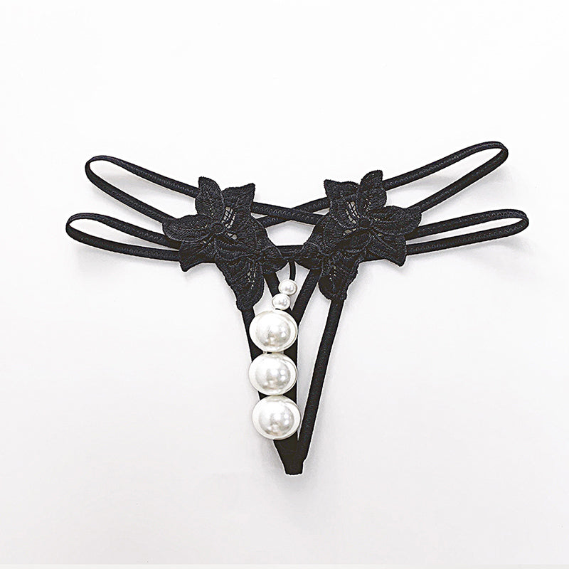 G006 Women's Plus-Size Pearl Massage Thong with Open Crotch, for Sensual Lingerie