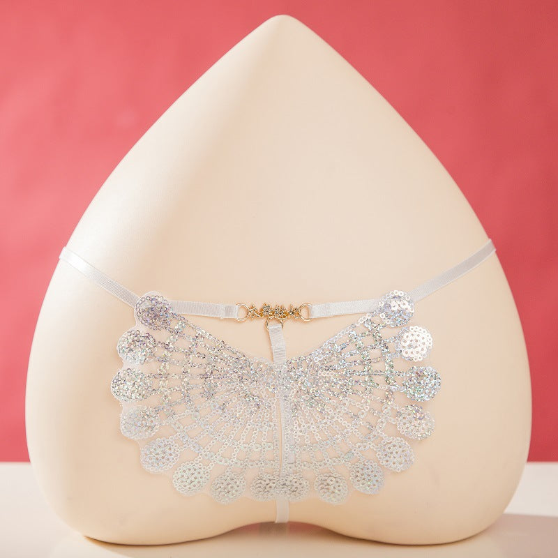 Embroidered sequined thong