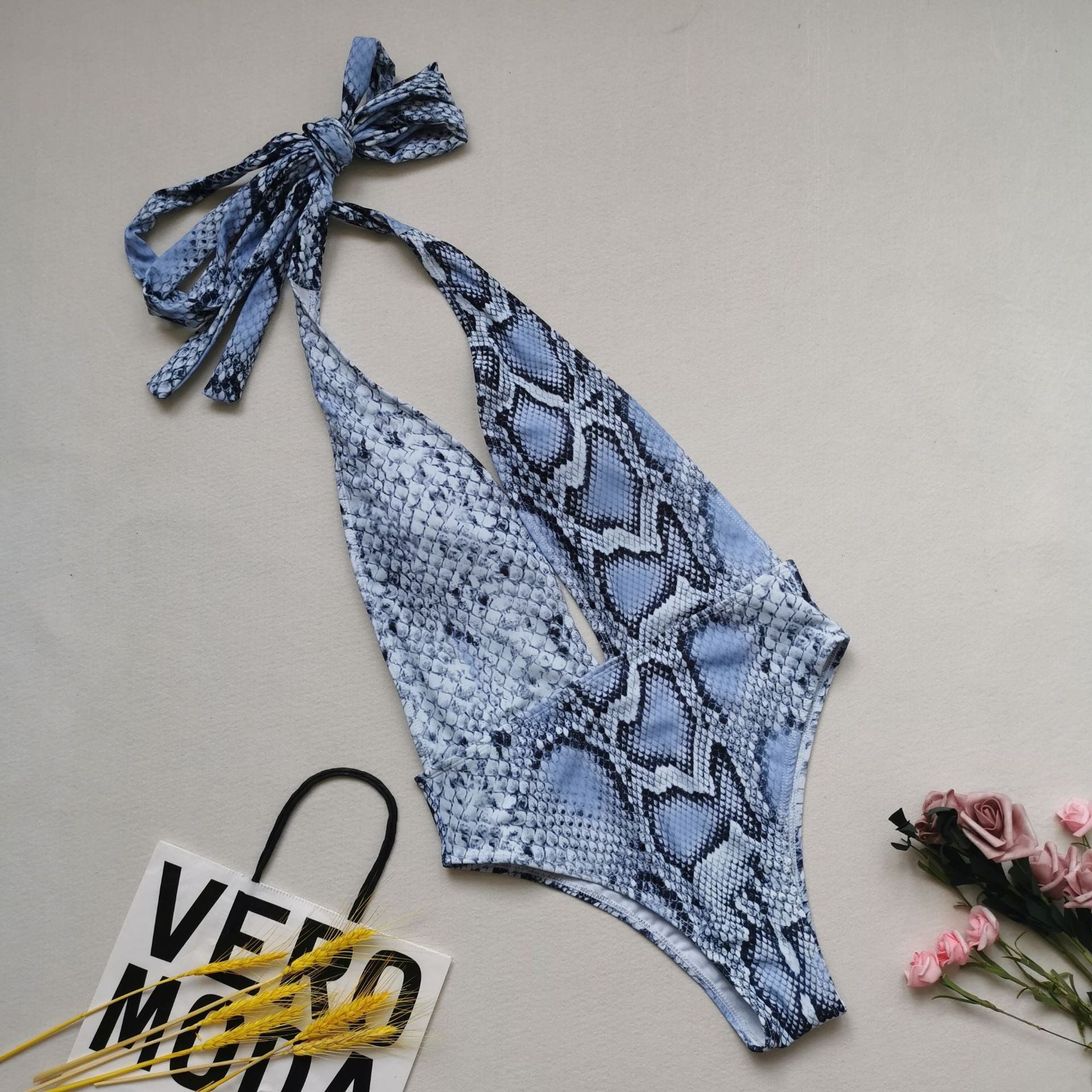 One-piece swimsuit with straps