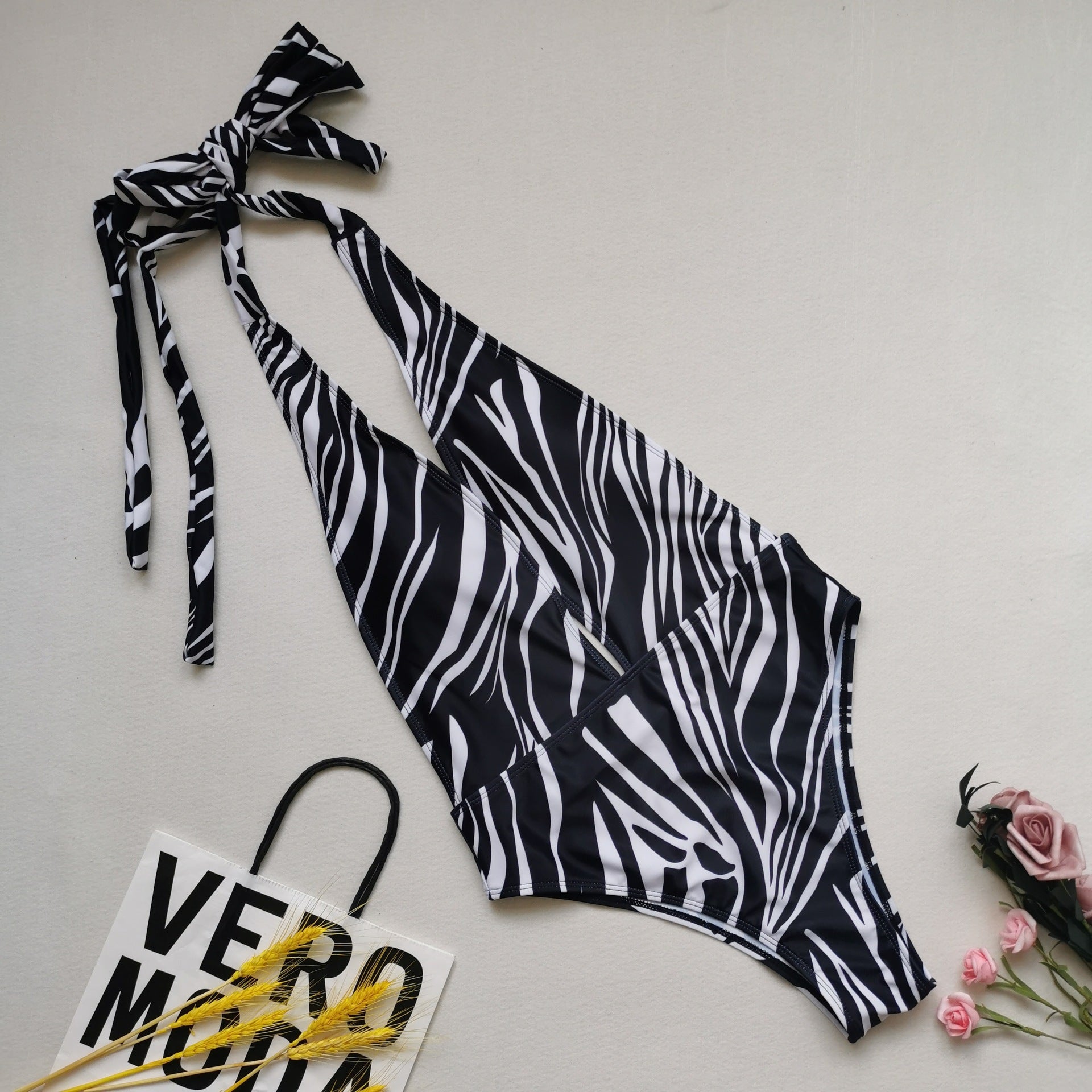 One-piece swimsuit with straps