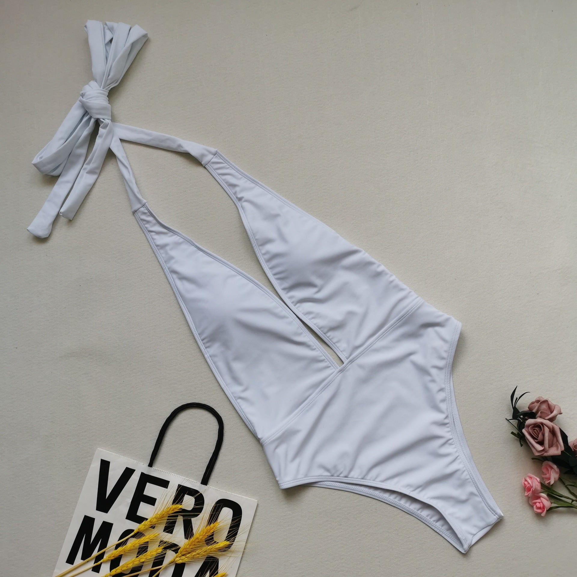 One-piece swimsuit with straps