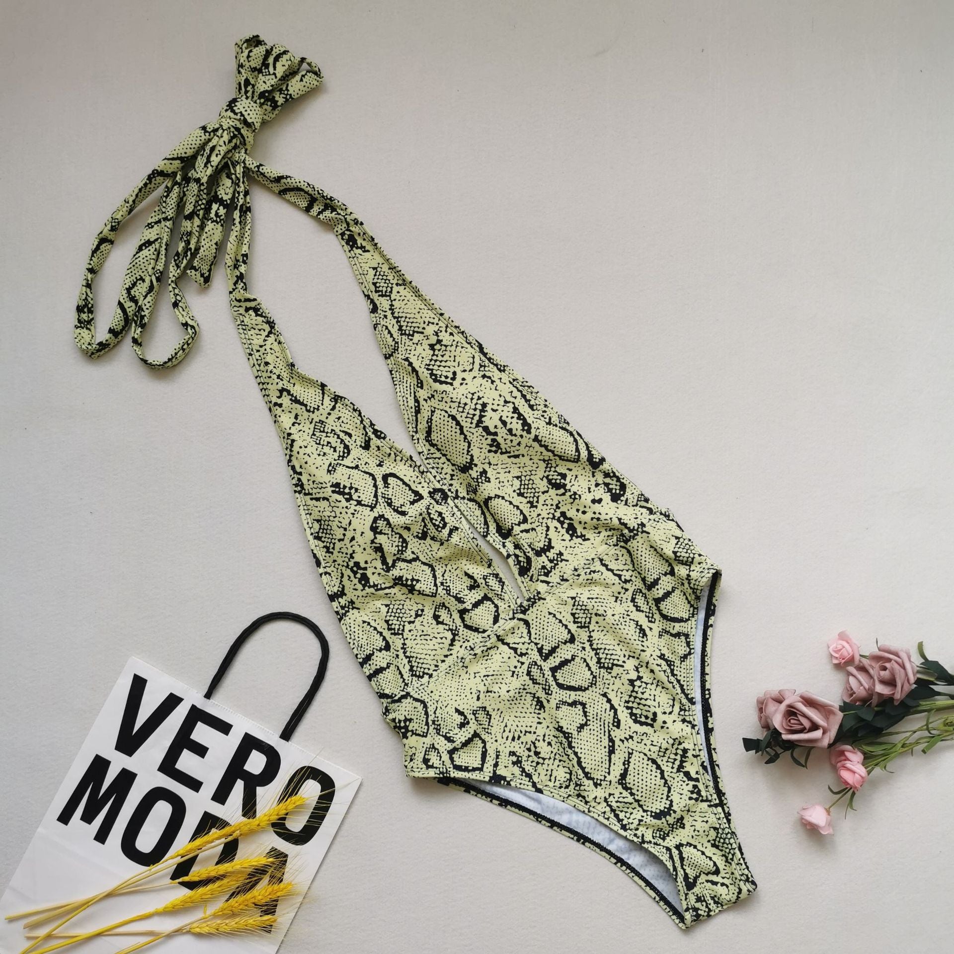 One-piece swimsuit with straps