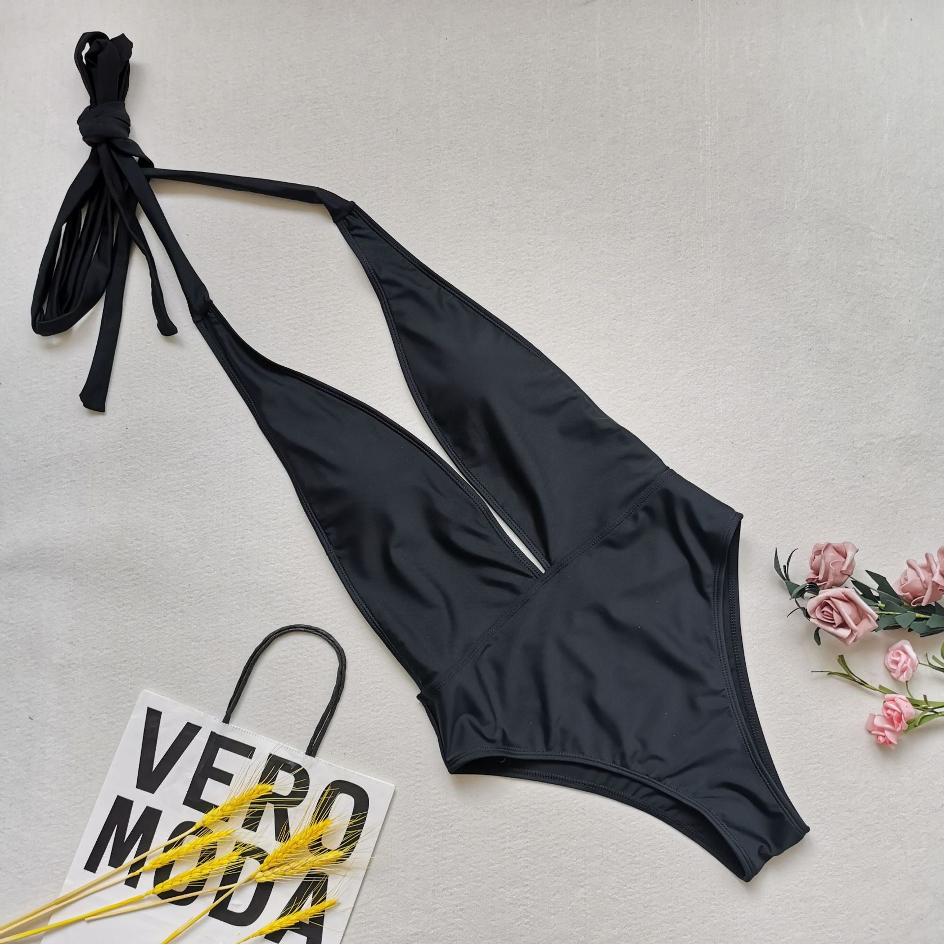 One-piece swimsuit with straps