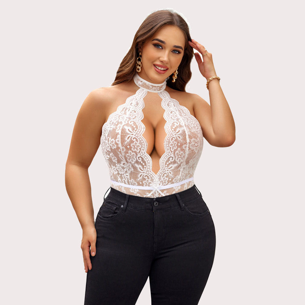 Plus Size Lace Halter Teddy